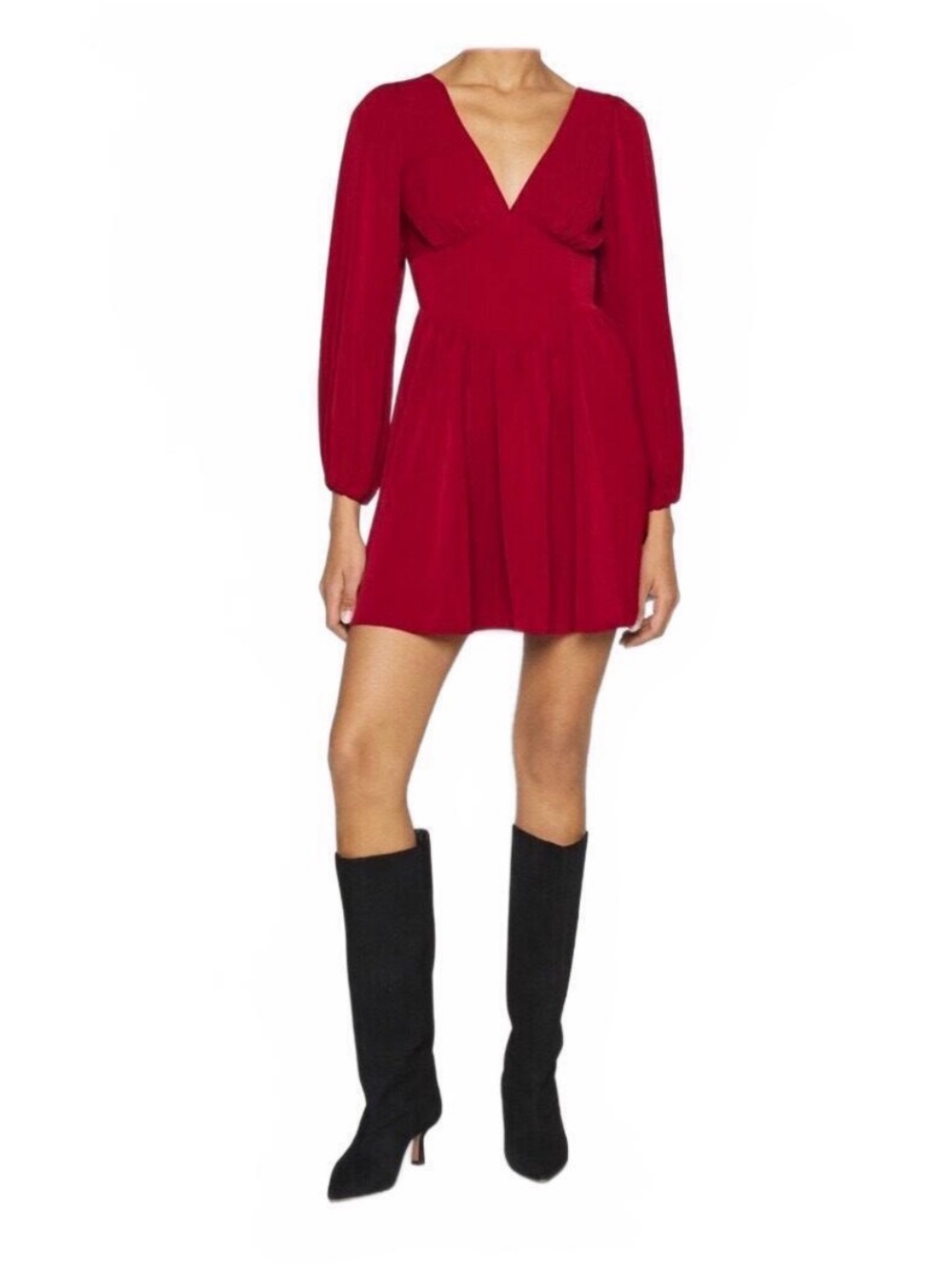 Abercrombie & Fitch Red V-Neck Long Sleeve Corset Mini Dress